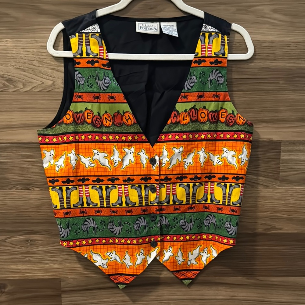 Basic Editions Halloween Vintage Bright Multi Button Tie Lined Cotton Vest M - Picture 10 of 10